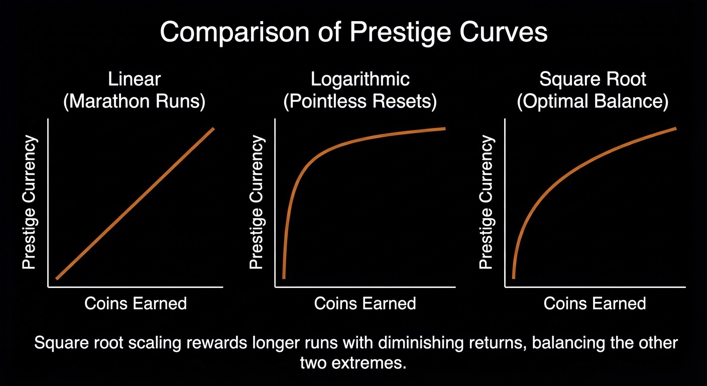 Comparison of linear, logarithmic, and square root prestige curves