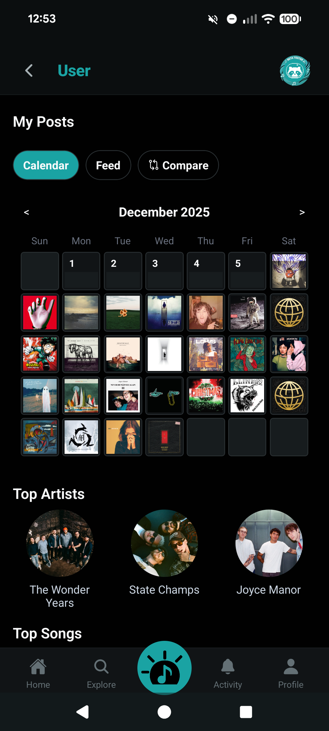Song of the Day calendar view